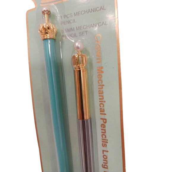 Fancy CROWN & Pearl Top Mechanical Pencil Set w Refills .5MM King Queen Royal - Picture 7 of 8